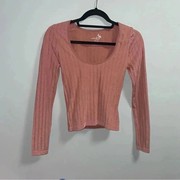 Free People - Lucky You Dusty Rose Long Sleeve Crop Top - Picture 2 of 4